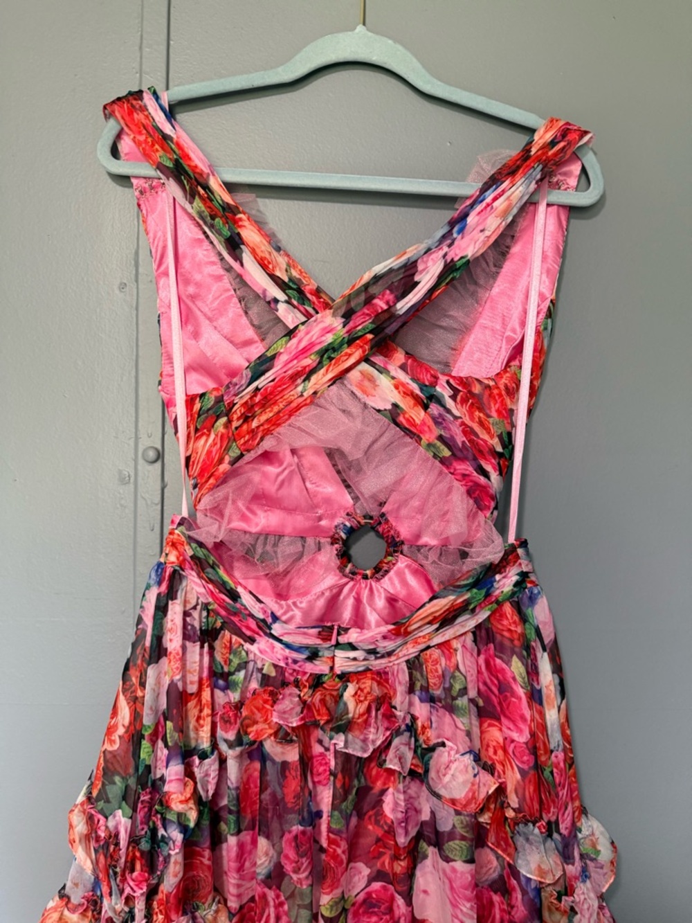 Mac Duggal Pink Floral Cutout Maxi Dress - Picture 5 of 8